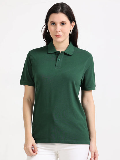 Women’s Soft Cotton Polo - Bottle Green | PallyWear (Feathery Series)