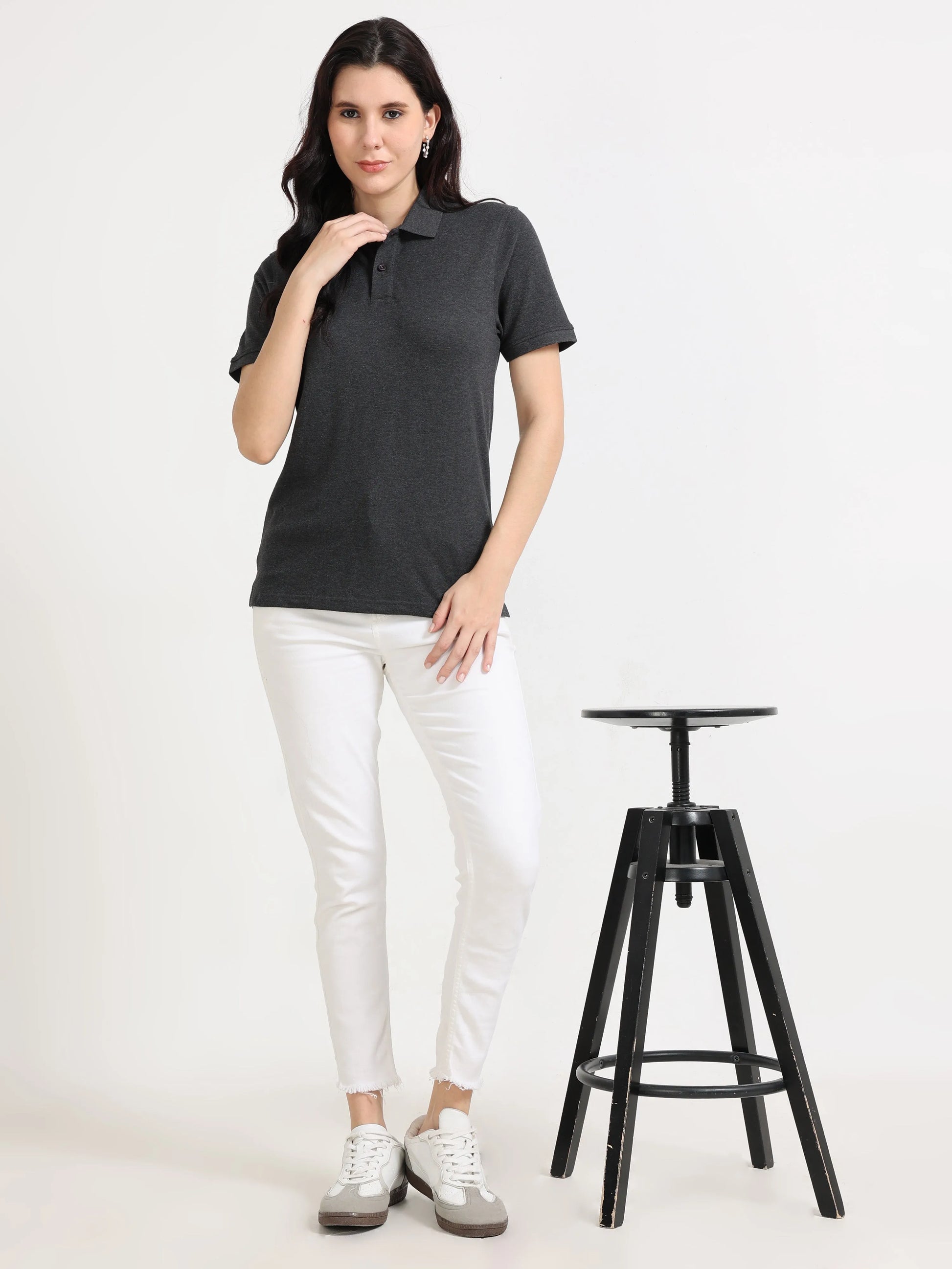 Women’s Soft Cotton Polo - Grey | PallyWear (Feathery Series)