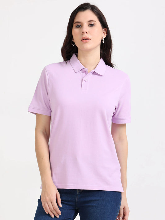 Women’s Soft Cotton Polo - Lilac Purple | PallyWear (Feathery Series)