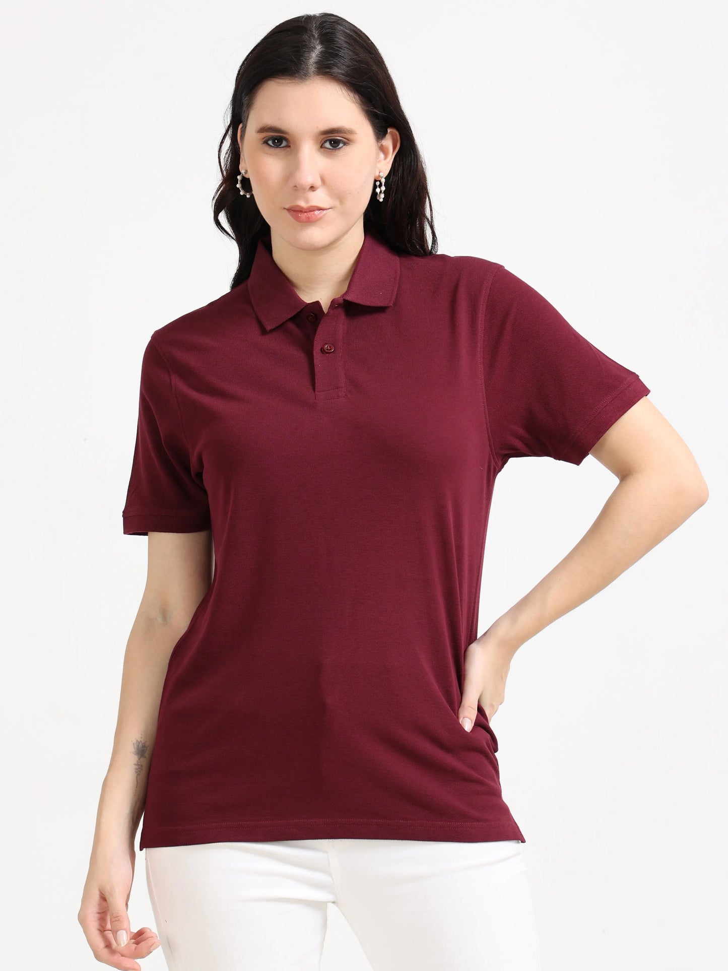 Women’s Soft Cotton Polo - Maroon | PallyWear (Feathery Series)