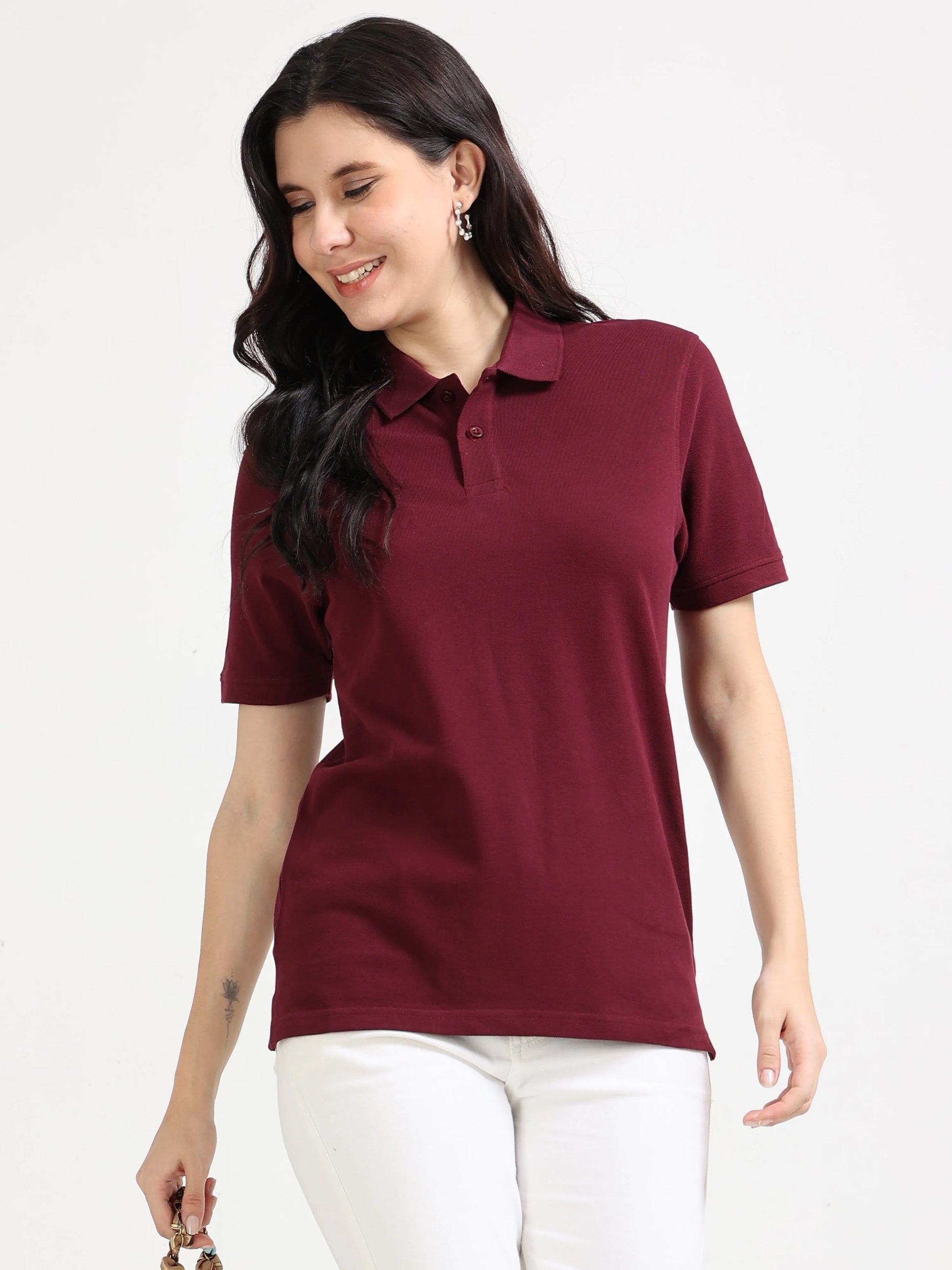 Women’s Soft Cotton Polo - Maroon | PallyWear (Feathery Series)
