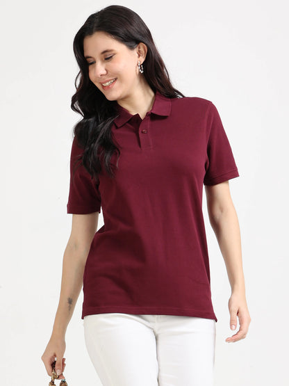 Women’s Soft Cotton Polo - Maroon | PallyWear (Feathery Series)