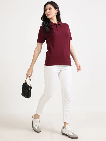 Women’s Soft Cotton Polo - Maroon | PallyWear (Feathery Series)