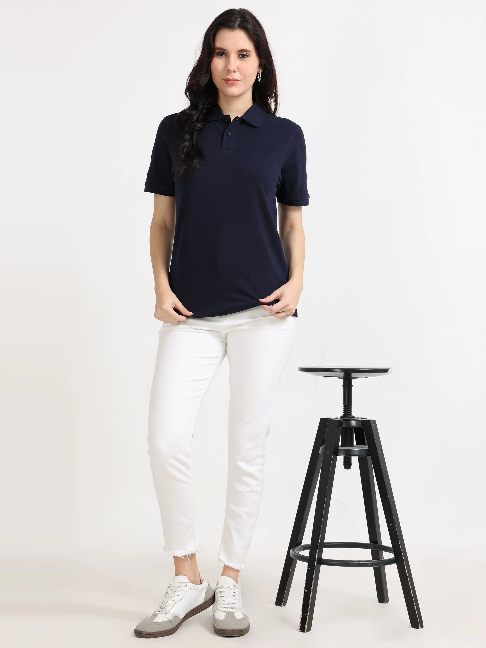Women’s Soft Cotton Polo - Navy Blue | PallyWear (Feathery Series)