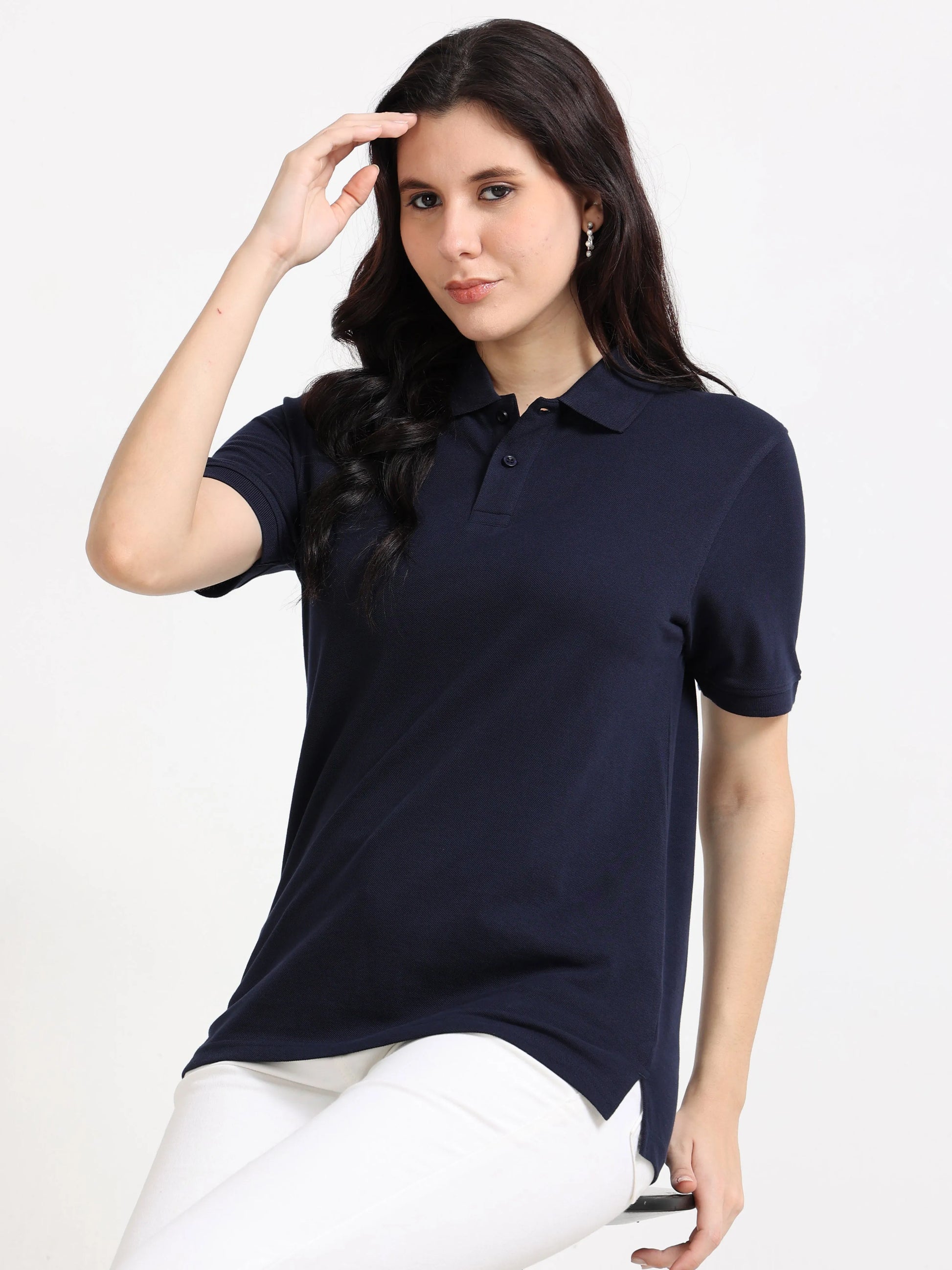 Women’s Soft Cotton Polo - Navy Blue | PallyWear (Feathery Series)