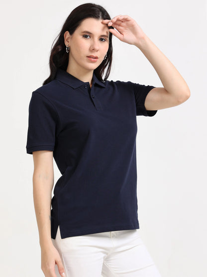 Women’s Soft Cotton Polo - Navy Blue | PallyWear (Feathery Series)