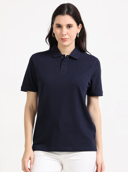 Women’s Soft Cotton Polo - Navy Blue | PallyWear (Feathery Series)