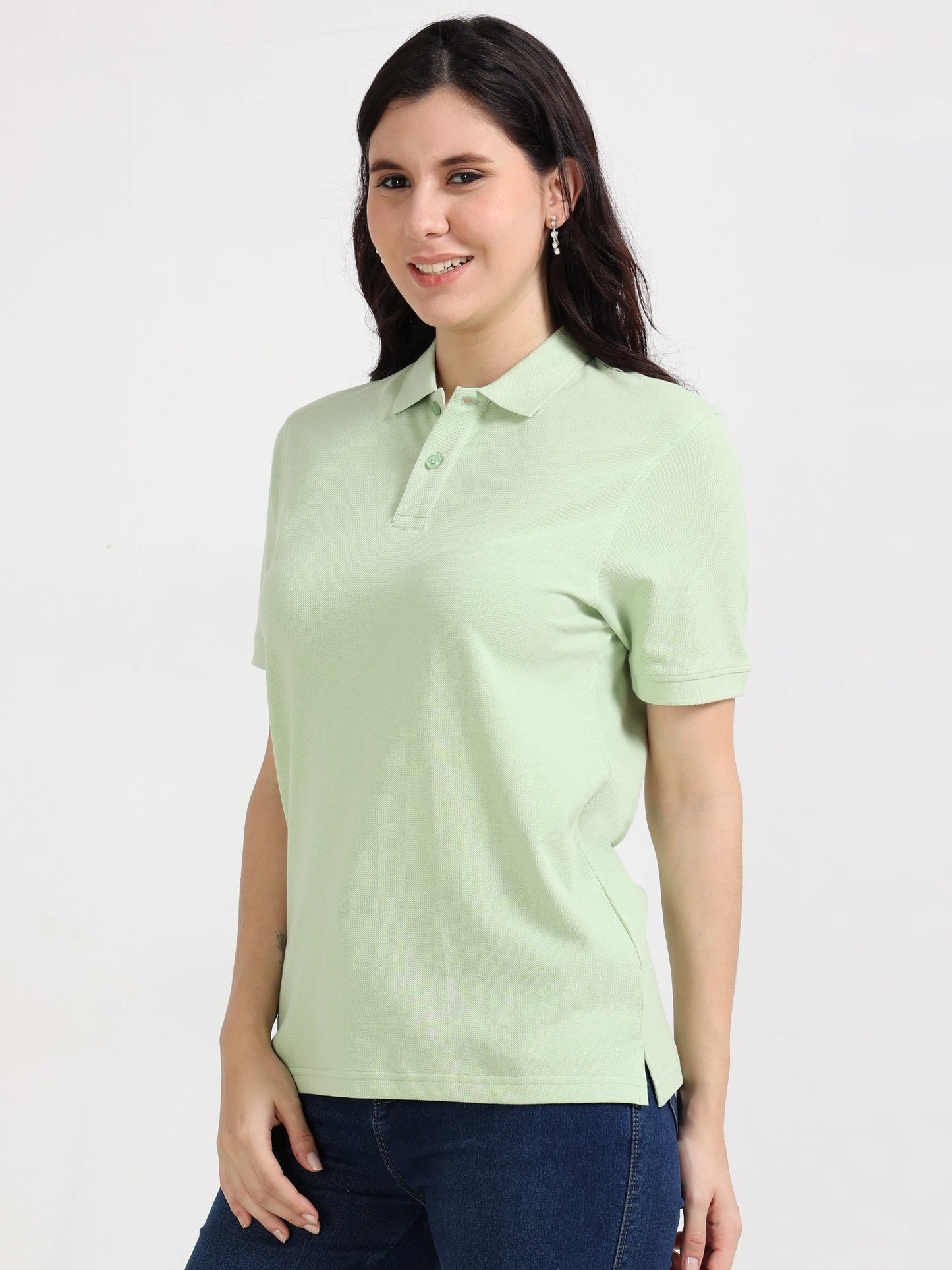 Women’s Soft Cotton Polo - Pista Green | PallyWear (Feathery Series)