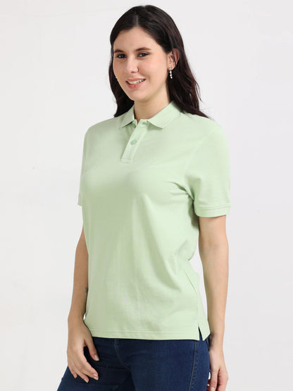 Women’s Soft Cotton Polo - Pista Green | PallyWear (Feathery Series)