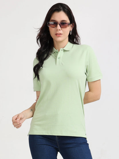 Women’s Soft Cotton Polo - Pista Green | PallyWear (Feathery Series)