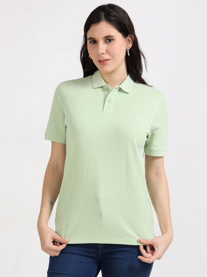 Women’s Soft Cotton Polo - Pista Green | PallyWear (Feathery Series)