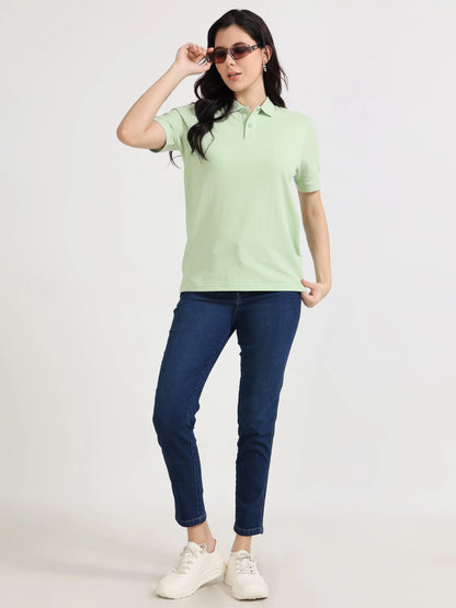 Women’s Soft Cotton Polo - Pista Green | PallyWear (Feathery Series)