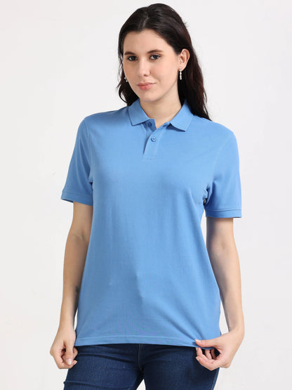 Women’s Soft Cotton Polo - Sky Blue | PallyWear (Feathery Series)