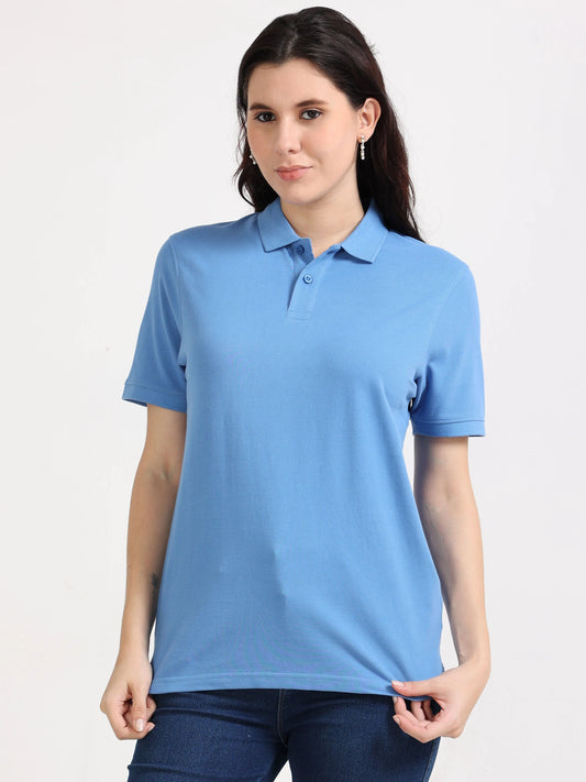 Women’s Soft Cotton Polo - Sky Blue | PallyWear (Feathery Series)