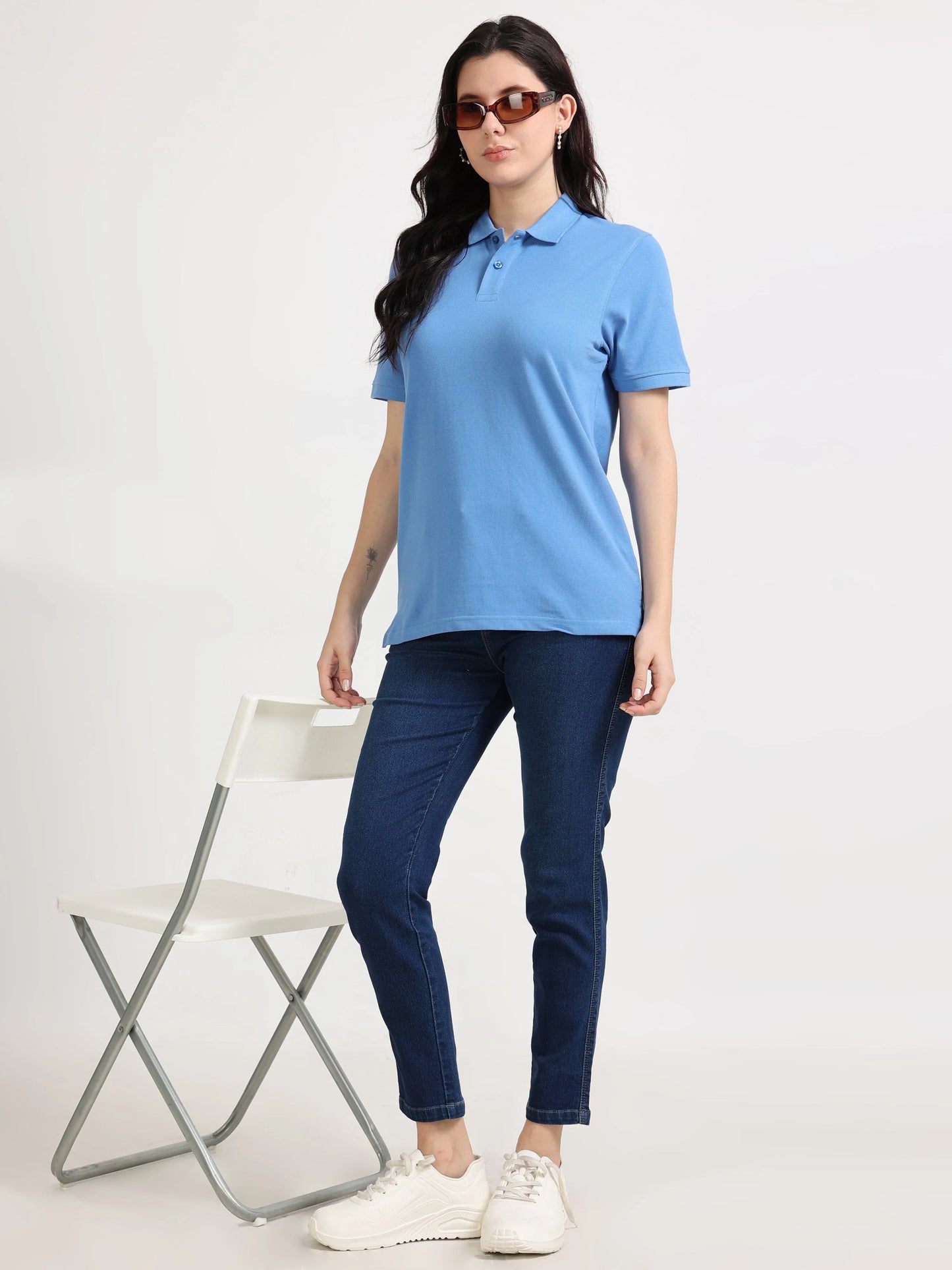 Women’s Soft Cotton Polo - Sky Blue | PallyWear (Feathery Series)