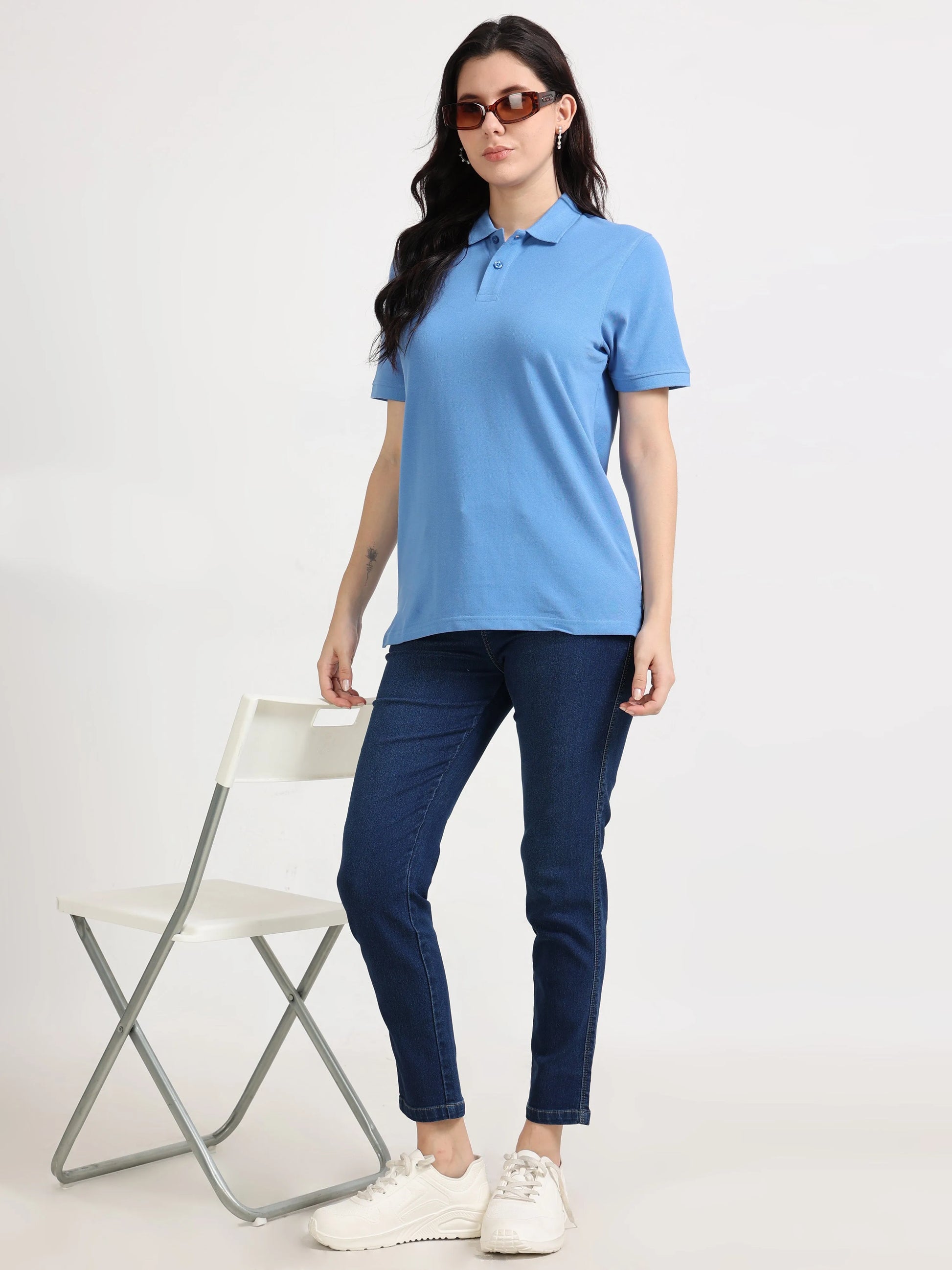 Women’s Soft Cotton Polo - Sky Blue | PallyWear (Feathery Series)