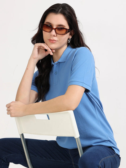 Women’s Soft Cotton Polo - Sky Blue | PallyWear (Feathery Series)