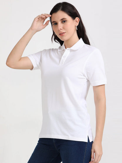 Women’s Soft Cotton Polo - White | PallyWear (Feathery Series)